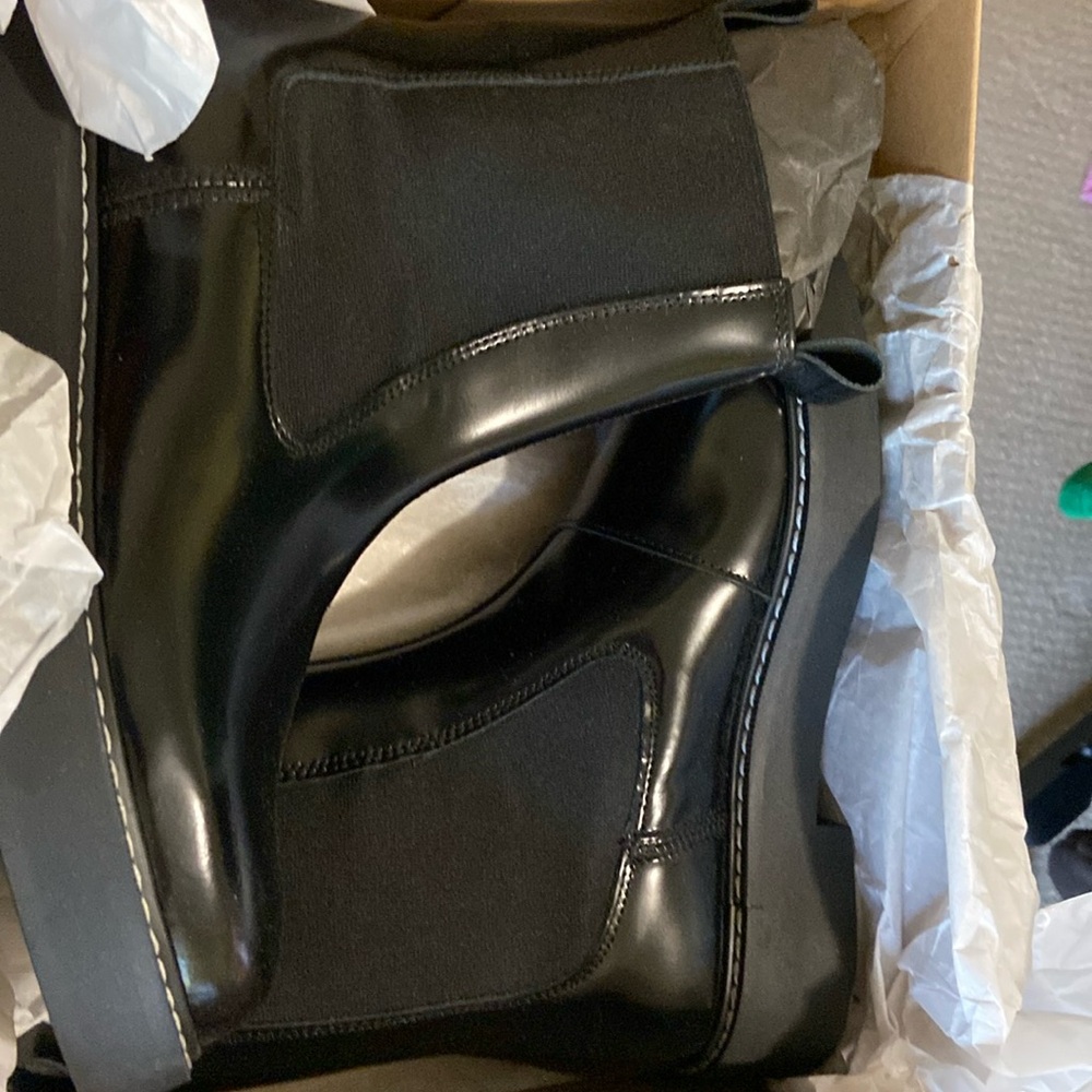 Anthropologie Black Patent Leather Chelsea Ankle Boots - Picture 2 of 3